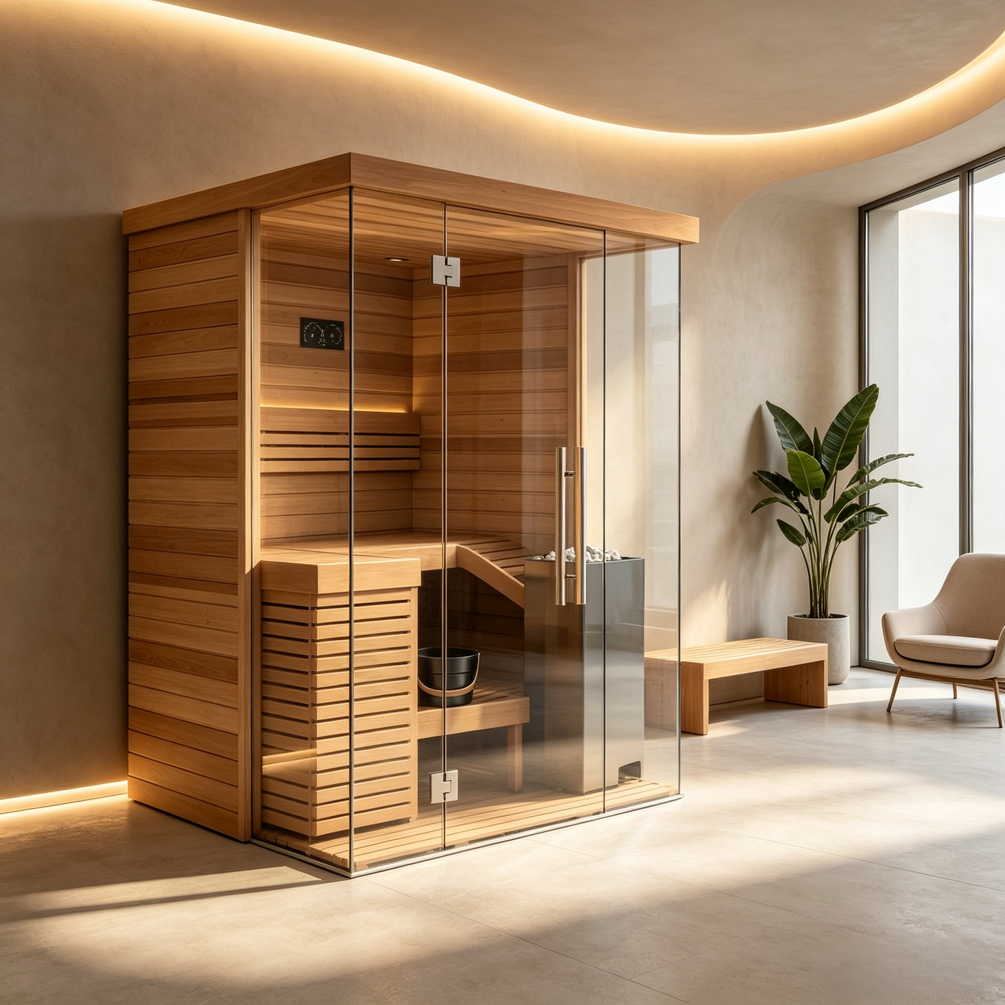 
                  
                    Traditional sauna with glass front panel - Indoor 12
                  
                