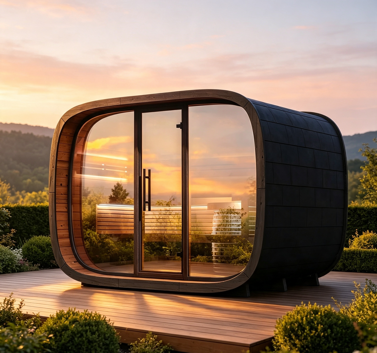 
                  
                    Modern Curved Oval Outdoor Sauna - Outdoor 15
                  
                