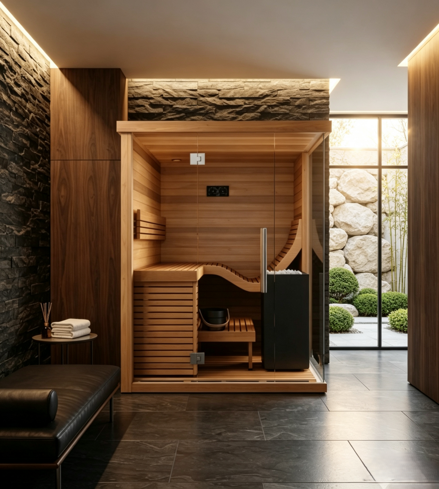 
                  
                    Traditional sauna with glass front panel - Indoor 12
                  
                