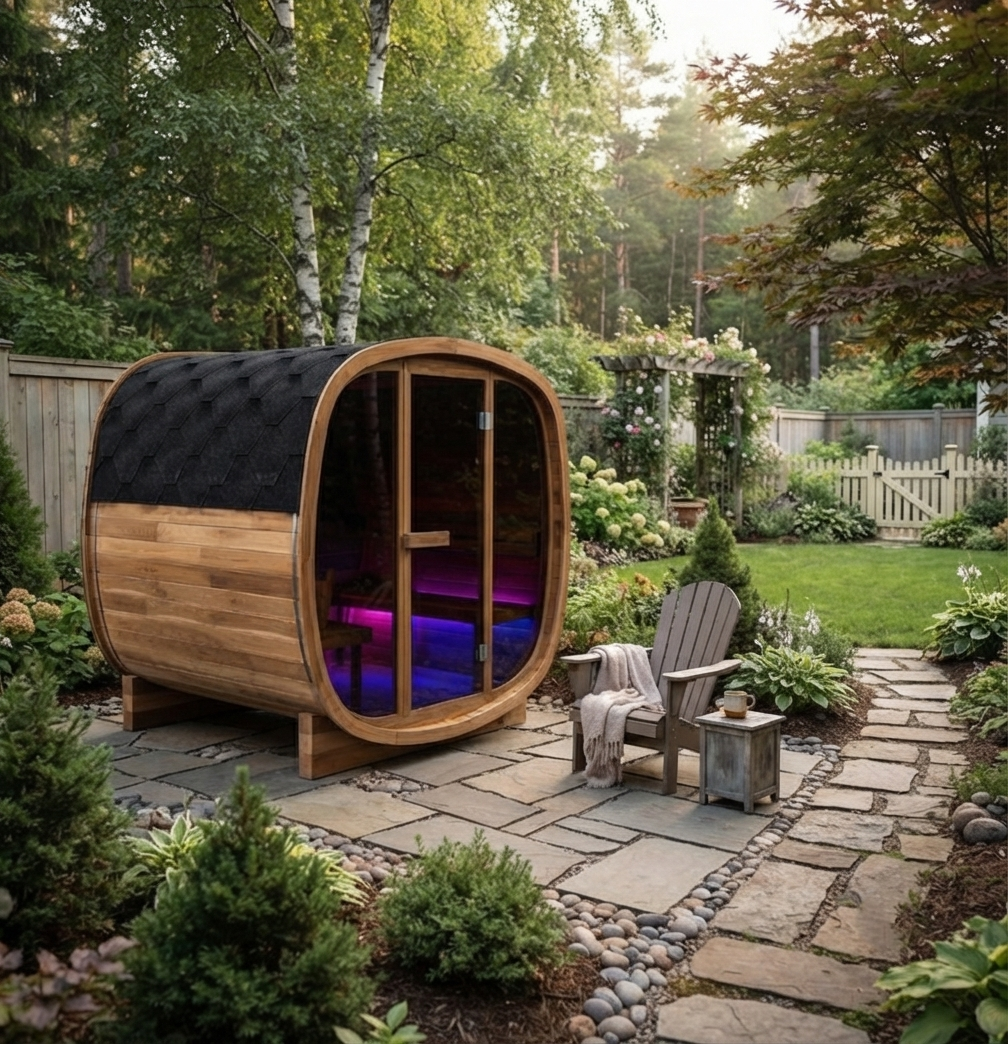 
                  
                    Outdoor Oval Cedar Barrel Sauna
                  
                